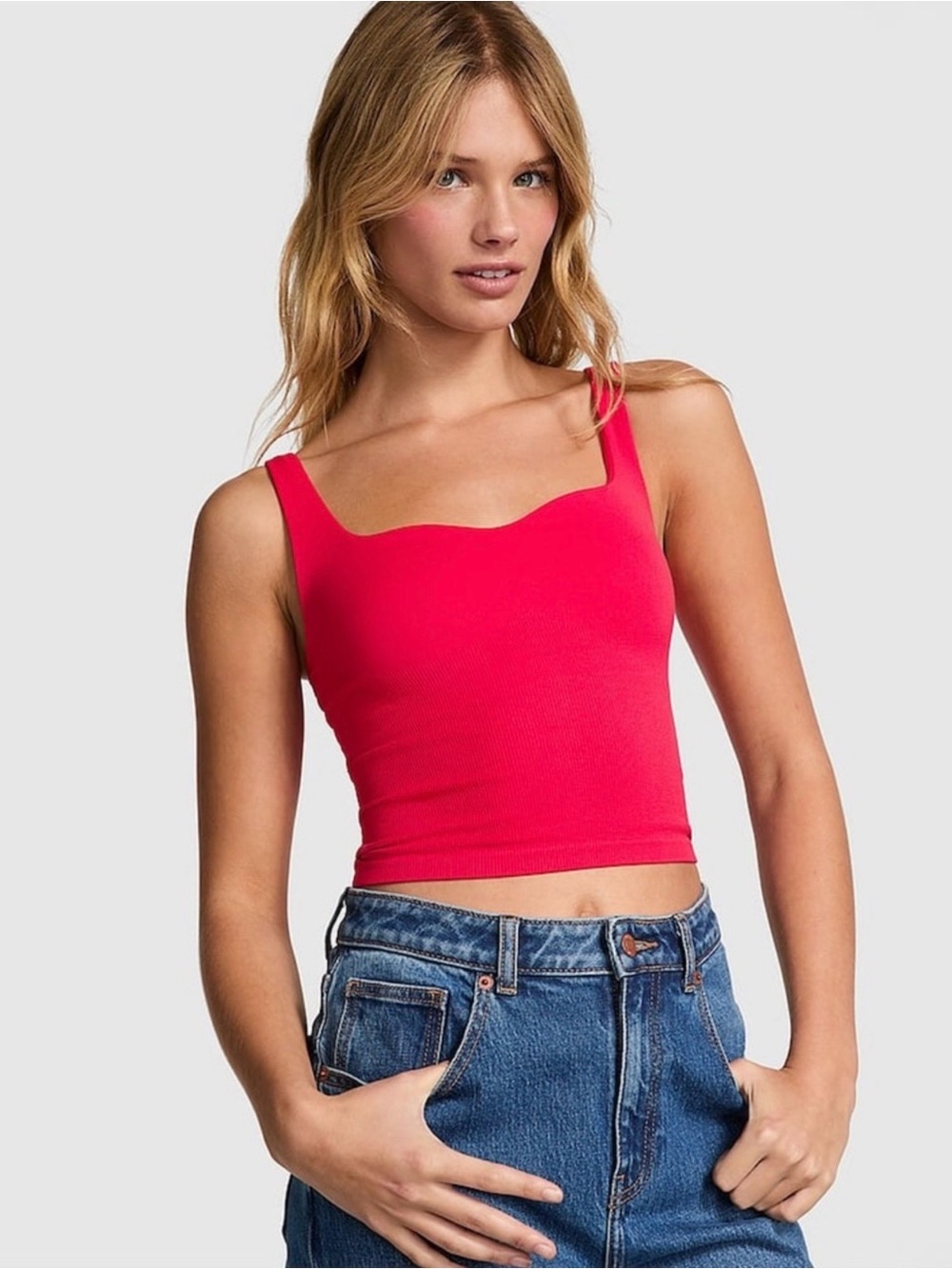 PINK Victoria's Secret Ribbed
Square-Neck Crop Tank